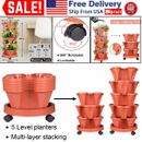 Stackable Flower Pots Strawberry Herb Garden Indoor 5 Tier Stand w/ Planting Kit