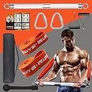 DASKING 500LBS Extra Heavy Home Gym Resistance Band Bar Set with 2 Resistance Bands Levels, Portable Full Body Workout Equipment Exercise Bar Kit，Workout Guide Included (Silver)