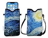 Tainada Men Women Neoprene Phone Sleeve Pouch Case Bag with Crossbody Strap/Neck Lanyard for iPhone 15/14 /13 Pro Max, Samsung S24+, S24, S23+, A54, Google Pixel 8, Moto G Stylus (Starry Night)