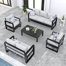 KHOLH 5 Piece Modern Aluminum Patio Furniture Set, Outdoor Patio Sectional Conversation Metal Seating Sets with Olefin Cushion and Coffee Table