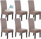 YYHSND Suede Dining Room Chair Covers Dining Chair Slipcover Water Repellent Velvet Chair Covers for Dining Room, Soft Stretch Removable High Back Chair Protector (Color : Taupe, Size : Set of 6)