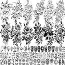 VANTATY 65 Sheets Black Realistic Flower Temporary Tattoos For Women Arm Thigh, 3D Fake Tattoos That Look Real And Last Long, Temp Rose Sketch Moon Snake Peony Floral Tattoo Stickers For Adults Girls