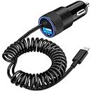 [Apple MFi Certified] iPhone Charger Fast Car Charging, Braveridge 4.8A USB Power Rapid Car Charger with Built-in 6FT Lightning Coiled Cable Quick Car Charge for iPhone 14 13 12 11 Pro/XS/XR/SE/X/iPad