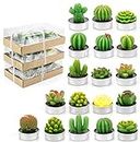 Lawei 18 Pieces Cactus Tealight Candles - Handmade Delicate Succulent Mini Plants Candles - Perfect for Home Decor Candles Festival Wedding Props and House-Warming Party