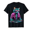 Vaporwave Cat DJ Techno Plateau tournant électronique pour danse musicale T-Shirt