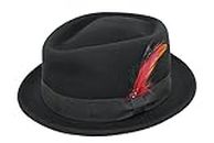 MAZ Foldable Diamond Crown Pork Pie Trilby Hat with Matching Band 100% Wool (XL, Black)