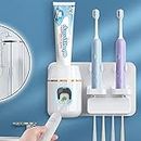 Toothpaste Dispenser, Automatic Toothpaste Dispenser, Space-Saving Toothbrush Holder Wall Mounted for Bathroom, Toothpaste Squeezer, Electric Toothpaste Dispenser for Kids with 4 Toothbrush Slots