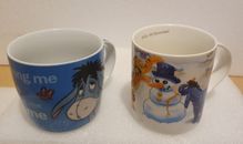 2 x Winnie The Pooh Mugs "Hello Mr Snowman" + Eeyore Bee Mug - Christmas Disney