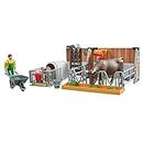 bruder Tiere 62611 – Bworld Cow and Calf Hutch with Farmer & Accessories – 1:16 Agriculture Farm Stable Bull Animals Toy, Multicoloured