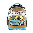 MIKE BAGS 15 Ltrs Junior School Bag Backpacks Cartoon/Boy/Girl/Baby/ (5-9 Years) - Racing Monster | Light Blue | LxWxH :42 X 30 X 12 CM