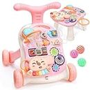 CUTE STONE Baby Walker for Girls, 2 in 1 Sit to Stand Learning Walker and Activity Center, Learning to Walk, Early Push Walking Toys for Toddler Infant