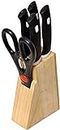 Pro Bullion Wood Kitchen Knife Set with Wooden Block and Scissors, Knife Set for Kitchen with Stand, Knife Holder for Kitchen with Knife 5-Pieces,Wooden , Black,Medium