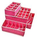 Prextex Drawer Organizer Storage Box Drawer Divider Innerwear Organizer Wardrobe Organizer for Innerwear, Clothing, Underwear, Bra, Socks, Tie, etc - Set of 4, Pink