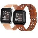 Yibcaiic Bands Compatible with Fitbit Versa 2 Bands Women Leather Versa Bands Men, Classic Soft Hollow-out Floral Leather Straps for Fitbit Versa & Versa 2 & Versa Lite & Versa SE