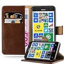 cadorabo Book Case works with Nokia Lumia 625 in TERRA BROWN - with Magnetic Closure, Stand Function and Card Slot - Wallet Etui Cover Pouch PU Leather Flip