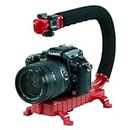 Cam Caddie Scorpion Jr Triple Shoe Camera Stabilizer - Collapsible Stabilizing Smartphone Handle Compatible with All DSLR, GoPro, Mobile Phones w/ 3-in-1 Integrated Cold Shoe - RED