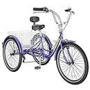 MOPHOTO Adult Tricycles Three Wheel Cruiser Bike 7 Speed, Adult Trikes 24/26 inch Wheels Low Step-Through, Three-Wheeled Bicycles for Women, Men, Seniors