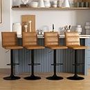 Bonzy Home Bar Stools Set of 4, Swivel Counter Height Bar Stools with Back, Square PU Leather Adjustable Tall Barstools for Bar Bistro Dining Room Kitchen, Brown