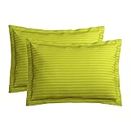 Vomzer Premium 210 TC 100% Pure Cotton Satin Stripes Pillow Cover Set of 2 Pcs, for Hotel Hospital Uses, 18x28 inches (Green)