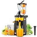 Cold Press Juicer Machines, 300W Slow Masticating Juicer Machines with 3.5inch (89mm) Large Feed Chute, Slow Cold Press Juicer Machines Vegetable and Fruit, Reverse Function Easy to Clean with Brush