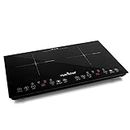 NutriChef Portable Dual 120V Electric Induction Cooker Cooktop - Digital Ceramic Countertop Double Burner w/ Kids Safety Lock - Works with Stainless Steel Pan & Other Magnetic Cookware