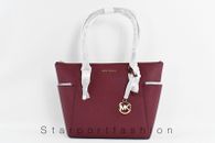 Michael Kors Charlotte Leather Top Zip Tote Handbag Shoulder Bag in Dark Cherry