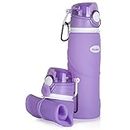 Kemier Collapsible Water Bottle - Reusable BPA Free Silicone Travel Water Bottle for Hiking Camping Foldable Leak Proof Sports Drinking Bottle with Carabiner 26oz 750ml Purple