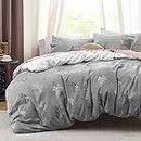 Bedsure Duvet Cover King Size - Reversible Floral Duvet Cover Set with Zipper Closure, Grey Bedding Set, 3 Pieces, 1 Duvet Cover 104"x90" with 8 Corner Ties and 2 Pillowcases 20"x36"