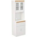 Hodedah HIK96 White Long Standing Kitchen Cabinet with Top and Bottom Enclosed Cabinet Space, One Drawer, Large Open Space for Microwave, White