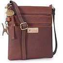 Catwalk Collection Handbags - Cuero - Pequeña Mensajero/Bolso Bandolera/Cuerpo Cruzado - iPhone/Tablet - NADINE - Marrón