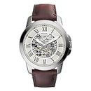 Fossil Watch for Men Grant, Mechanical Automatic Movement, 45 mm Silver Stainless Steel Case with a Leather Strap, ME3099