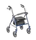 Drive Medical 10257BL-1 4 Wheel Rollator Walker With Seat, Steel Rolling Walker, Height Adjustable, 7.5" Wheels, Removable Back Support, 300 Pound Weight Capacity, Blue