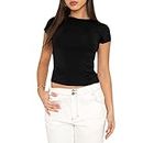 Women's Basic Slim Fit T-Shirt Top Short Sleeve Y2K Tops TikTok Influence Crop Top Club Party Streetwear(Black-1, S)