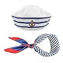 TSHAOUN Sailor Hat and Scarf Set for Men Women,Fancy Dress Sailor Set,Blue with White Sailor Hat Scarf,Costume Accessory Dressing Up for Cosplay Nautical Themes Party Stage Performance(2 PCS)