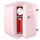 Portable Mini Fridge, 4 Liter /6 Cans Drinks & Skincare Fridge, Small Fridge for Bedroom Car Office Desk, Thermoelectric Cooler and Warmer (Pink)