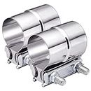 Louttary 2 Inch Exhaust Clamp, Lap Joint Exhaust Band Clamp Sleeve Coupler Stainless Steel (2Pcs)