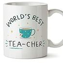 MUGFFINS Tazas para PROFESOR - En Inglés - World's best tea-cher - 11 oz / 330 ml - Regalo original y divertido