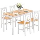 SDHYL Dining Table Set,Pine Solid Wood Table Top with 4 Chairs Space Saving Kitchen Table Set,Oak