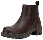 Jeossy Women's Ankle Boots 9606 Chelsea Platform Chucky Heel Booties for Women, Platform-9606-brown, 8 US