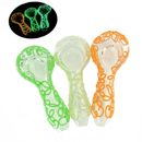 4" Quality Glow In The Dark Glass Pipes Spider Web Spoon Hand Pipe Tobacco Bowl 