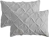 eBeddy Linens Silver Grey Pinch Pleated Pintuck Pillow Shams Set Superking Size 800-TC Egyptian Cotton Envelope Closure Superking 20x36, Soft Breathable Decorative Cushion Covers