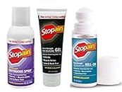 Stopain Pain Relief Combo Set (Gel, Roll On, Spray) USA Made, Max Strength Fast Acting with MSM, Glucosamine, Menthol for Lower Back, Knee, Neck HSA FSA Topical Analgesic Products
