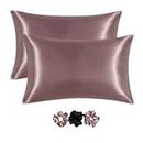 Go Well Satin Silk Pillow Cover for Hair and Skin 2 Piece with 3 Piece Satin Silk Soft Scrunchies|Silk Pillow Covers with Envelope Closure end Design|Silk Pillow Cases(Rose Taupe) 400 TC