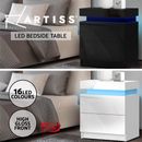 Artiss Bedside Table Side Table 2 Drawers RGB LED High Gloss Nightstand Cabinet