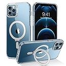 DUEDUE Magnetic Case for iPhone 12 Pro Max Compatible with MagSafe, Magnetic Kickstand iPhone 12 Pro Max Case Transparent Cover Anti-Yellowing Phone Cases for iPhone 12 Pro Max 6.7 Inch, Clear