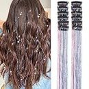 Hair Tinsel Pack of 12 Pcs Clip in Hair Tinsel 20 Inch Colorful Glitter Tinsel Hair Extensions Tinsel Fairy Hair Party Dazzle Hair Accessories Strands Kit for Women Girls Kids(12Pcs,Colorful#)