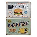 EMPCYDIA 2PC Vintage Metal Tin Sign Retro Tin Sign Decoration Fresh Brewed Coffee Served Here Have a Cup Tin Sign Hamburgers Signs for Bar Cafe Restaurant Home Decor