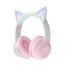 Usoun Kids Headphones,Cat Ear Led Light Bluetooth Kids Headphones with Mic,Girls Headphones Wireless,TF Card,3.5mm Audio,Wireless/Wired Foldable Kids On Ear Headphones for Boys Girls Adults (Pink)