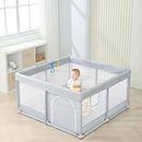 Infant Shining Baby Playpen, 125 * 125cm Playpens for Babies, Large Playard for Toddlers, Recreation Area, Sturdy Safety Baby Play Yard Fence，Baby Gate Playpen (120 * 120, Gray)