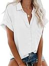 Glacspyg Womens Short Sleeve Blouse Casual Summer Shirt Tops Button Down Shirts with Pockets White